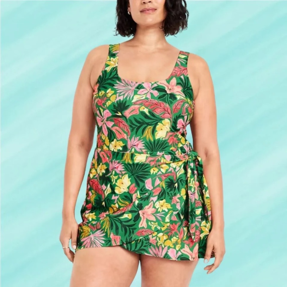 Old Navy Green and Pink Floral Swimsuit